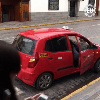 Llama sube a un taxi en Perú